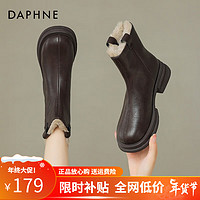 达芙妮（DAPHNE）短靴女春秋单靴秋款皮靴加绒加厚秋冬靴子保暖英伦风女靴 棕色加绒 41 41 