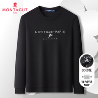 梦特娇(MONTAGUT)【雪山系列】秋款精致3D印花男卫衣弹力舒适男士长袖t恤 黑色 50