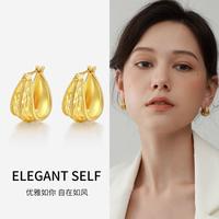梦金园法式车花纯银耳钉设计师款耳圈法式小众高级感耳环送女