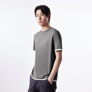 杰克·琼斯（JACK&JONES）男装夏季潮简约纯棉logo刺绣假两件短袖T恤上衣男224101124 知更鸟灰E51 165/88A/XS 知更鸟灰E515月30日