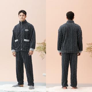 拉链款320g舒棉厚绒睡衣男冬季加绒加厚保暖套装可外穿家居服