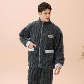 拉链款320g舒棉厚绒睡衣男冬季加绒加厚保暖套装可外穿家居服