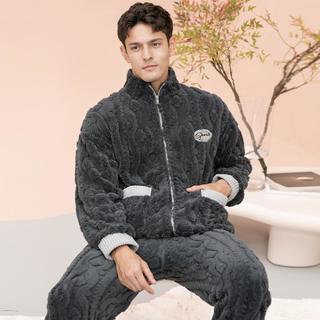 拉链款320g舒棉厚绒睡衣男冬季加绒加厚保暖套装可外穿家居服