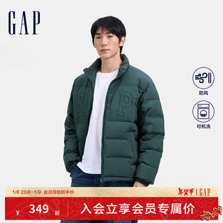 Gap男女装2024秋冬刺绣logo小立领防风羽绒服纯色外套678656 绿色 185/104A(XXL) 亚洲尺码