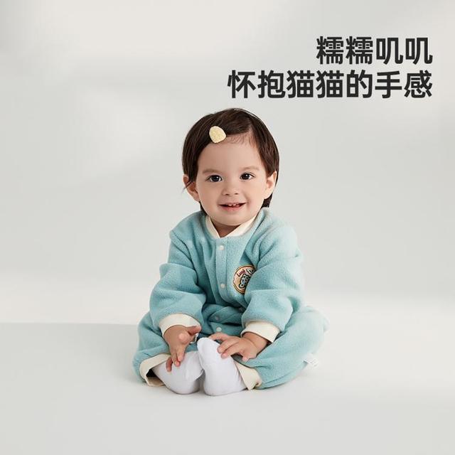 Wellber 威尔贝鲁 新生男女儿童A类摇粒绒春秋哈衣爬服婴幼儿宝宝保暖连体衣服
