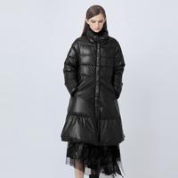 时尚高领亮面宽松A字长款羽绒服