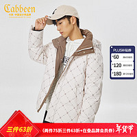 CABBEEN卡宾 男装老花布满印羽绒服秋冬国潮宽松白鸭绒面包服厚H+1.8 米白色12 L (175) 50 50/175/L