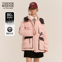Teenie Weenie小熊女装连帽羽绒服2024年冬季新款拼接撞色时尚外套