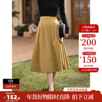 茵曼（INMAN）半身裙女士2025年春季女装复古显瘦通勤中长款纯棉长裙子 大地黄 M