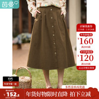 茵曼（INMAN）半身裙女士2025年春季女装复古显瘦通勤中长款纯棉长裙子 咖啡色 XL