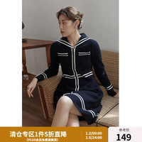 独束大码女装减龄海军领连衣裙女冬季胖mm显瘦针织裙 黑色 L