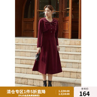 独束大码女装复古两件套丝绒连衣裙女秋冬浪漫A字礼服裙21DS3524 红色 L