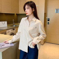 唐狮 春季女净色口袋爱心长袖衬衫百搭设计感气质韩系时尚