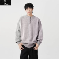 杜宙秋冬美式亨利领毛衣男毛衣美式复古休闲慵懒风针织衫男纯色毛衣 5009-TXS 浅灰色 【160-180斤】 3XL
