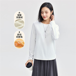 GIORDANO 佐丹奴 长袖T恤女双面绒保暖打底衫弧形下摆圆领上衣05324785