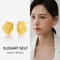 梦金园纯银耳钉不规则大耳环设计师款小众高级感耳饰女