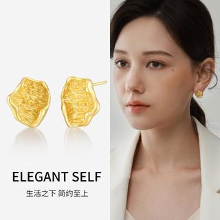 梦金园纯银耳钉不规则大耳环设计师款小众高级感耳饰女