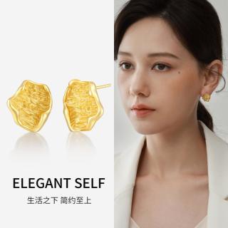 梦金园纯银耳钉不规则大耳环设计师款小众高级感耳饰女