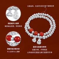 梦金园莲子莲蓬纯银手串足银小福牌禅意手链双圈叠戴风玛瑙首饰