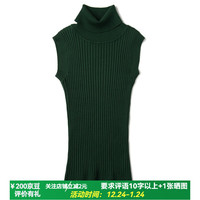 FOURDATRY秋冬加厚高领背心韩版修身无袖毛衣欧美针织羊毛衫马甲上衣女 绿色 均码