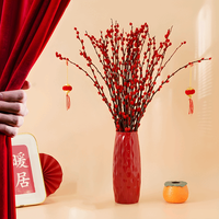 春容浓银柳真花鲜枝水培雪柳干花红梅花年宵花卉新年摆件装饰室内植物 波红塑料瓶+银柳30枝+灯笼