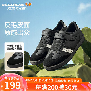 SKECHERS斯凯奇儿童德训鞋休闲鞋魔术贴男童黑白板鞋运动小白鞋 405731L-BKW 【魔术贴】 32码