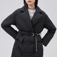 精致腰带收腰风衣鸭绒外套女西装翻领羽绒服女中长款