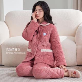 【三层夹棉加厚】暖冬睡衣女可外穿长袖女士家居服保暖棉服套装女