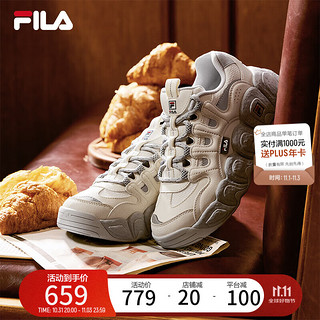 FILA 斐乐女鞋CROISSANT摩登运动鞋2024冬季可颂鞋老爹鞋 微白/银器灰-WA 36.5