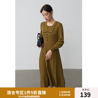 独束大码女装法式撞色针织连衣裙女秋冬微胖mm优雅气质收腰中长裙 金沙色 L