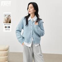 冬装复古小香风软糯温柔毛衣针织开衫女式圆领外套