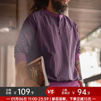 马登 工装 美式复古定染棒球领卫衣男春季新年红色上衣休闲套头长袖T恤 暗紫 （宽松偏大） M