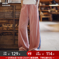 马登 MADEN女装 丝绒直筒运动裤春秋复古双条杠休闲垂感百搭卫裤阔腿长裤子