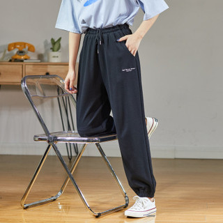 唐狮运动裤卫裤女夏韩版高腰宽松休闲字体绣花束脚休闲裤