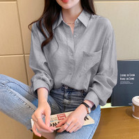 唐狮夏季衬衫女宽松肌理感长袖衬衣薄款上衣外套清新流行