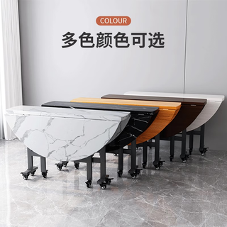 晨淘折叠桌餐桌家用小户型吃饭桌子出租房简易饭桌现代简约多人大圆桌 1.0米白理石纹