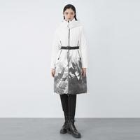 时尚高领连帽字母印花收腰长款羽绒服
