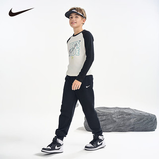 NIKE 耐克童装男女童纯棉长袖T恤+长裤2件套2025春季儿童套装 正黑色 160 /80(XL)