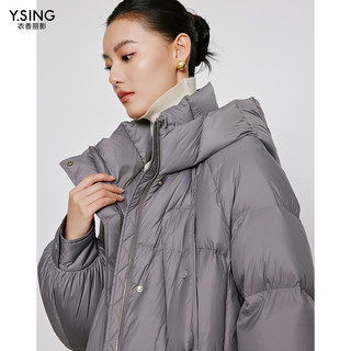 衣香丽影连帽鹅绒羽绒服女中长款2024冬季今年流行设计感高端时尚外套 灰色 XL