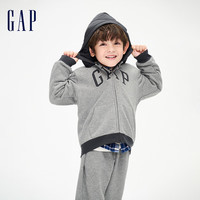 Gap男幼冬季款LOGO碳素软磨抓绒卫衣836908连帽衫 灰色 90cm(1-2岁)亚洲尺码
