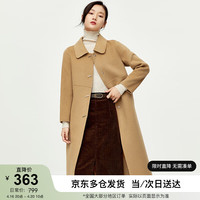 尚都比拉羊毛秋冬中长款单排扣羊绒双面呢子外套毛呢大衣女 驼色 XL 