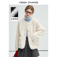 VEGA CHANG短外套女2024秋冬新款气质千金真水貂毛条拼接外套上衣