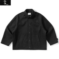 杜宙美式复古加厚美拉德廓形毛呢夹克外套男短款秋冬百搭休闲棉衣宽松 W106-NF 黑色 【155-180斤】 2XL