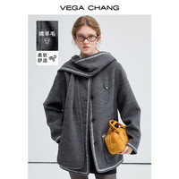VEGA CHANG毛呢外套女2024新款秋冬含羊毛高级气质时尚+连帽围巾