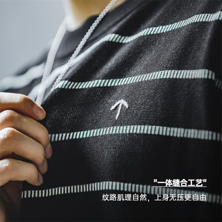 马登 MADEN工装 美式休闲细条纹针织短袖圆领宽松中袖T恤男夏季 黑色条纹