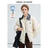 VEGA CHANG羽绒服女2024年冬季新款拼接皮领90白鸭绒保暖外套 浅露杏