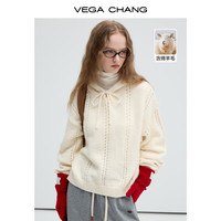 VEGA CHANGVEGA CHANG混纺毛衣女2024秋冬新款镂空慵懒松弛感连帽针织衫 杏仁米