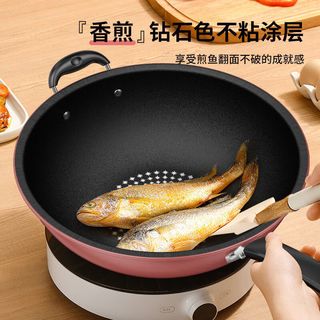 炊小丫（CHUIXIAOYA）炒锅晶钻平底炒菜锅家用不粘锅易洁轻油烟电磁炉燃煤气灶通用锅具 精品不粘炒锅32cm带盖（畅销款）