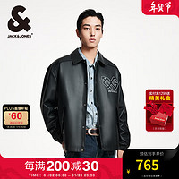 杰克琼斯 杰克·琼斯（JACK&JONES）冬季胸前贴布PU装饰时尚潮流百搭尖领按扣夹克男款224409002 黑色E40 常规 黑色E40 175/96A/M