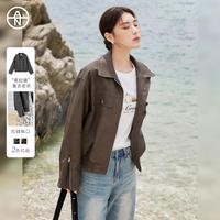 【AN大码系列】春秋装复古对称袋盖拉链袖口女式机车外套